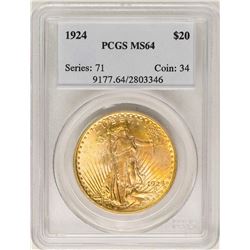 1924 $20 St. Gaudens Double Eagle Gold Coin PCGS MS64