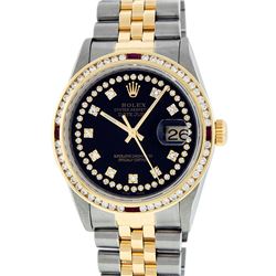 Rolex Mens Two Tone 14K String Diamond & Ruby Datejust Wristwatch