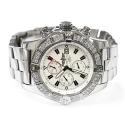 Breitling Mens Super Avenger Stainless Steel 48mm White Stick Dial Watch