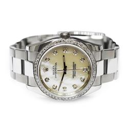 Rolex Oyster Perpetual Stainless Steel 36mm Mother of Pearl Diamond Dial Watch