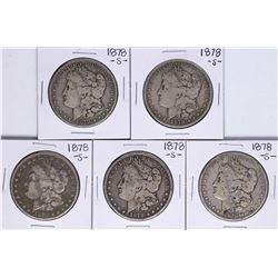 Lot of (5) 1878-S $1 Morgan Silver Dollar Coins