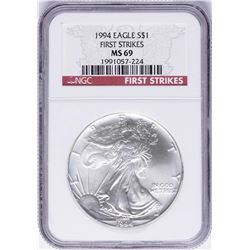 1994 $1 American Silver Eagle Coin NGC MS69 First Strikes