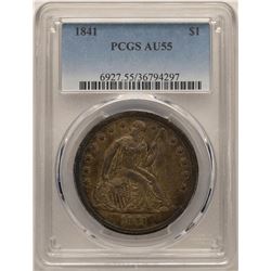 1841 $1 Seated Liberty Silver Dollar Coin PCGS AU55