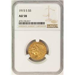 1915-S $5 Indian Head Half Eagle Gold Coin NGC AU58