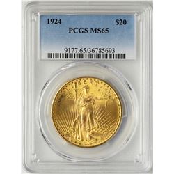 1924 $20 St. Gaudens Double Eagle Gold Coin PCGS MS65