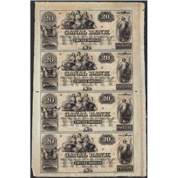 Uncut Sheet of 1800's $20 Canal Bank Obsolete Notes