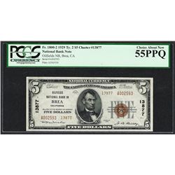 1929 $5 Oilfields NB in Brea, CA CH# 13877 National Currency PCGS Ch. About New