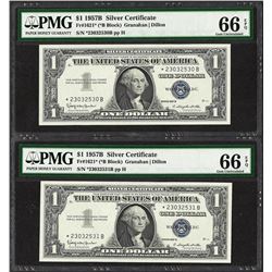 (2) Consecutive 1957B $1 Silver Certificate STAR Notes PMG Gem Uncirculated 66EP