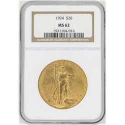 1924 $20 St. Gaudens Double Eagle Gold Coin NGC MS62