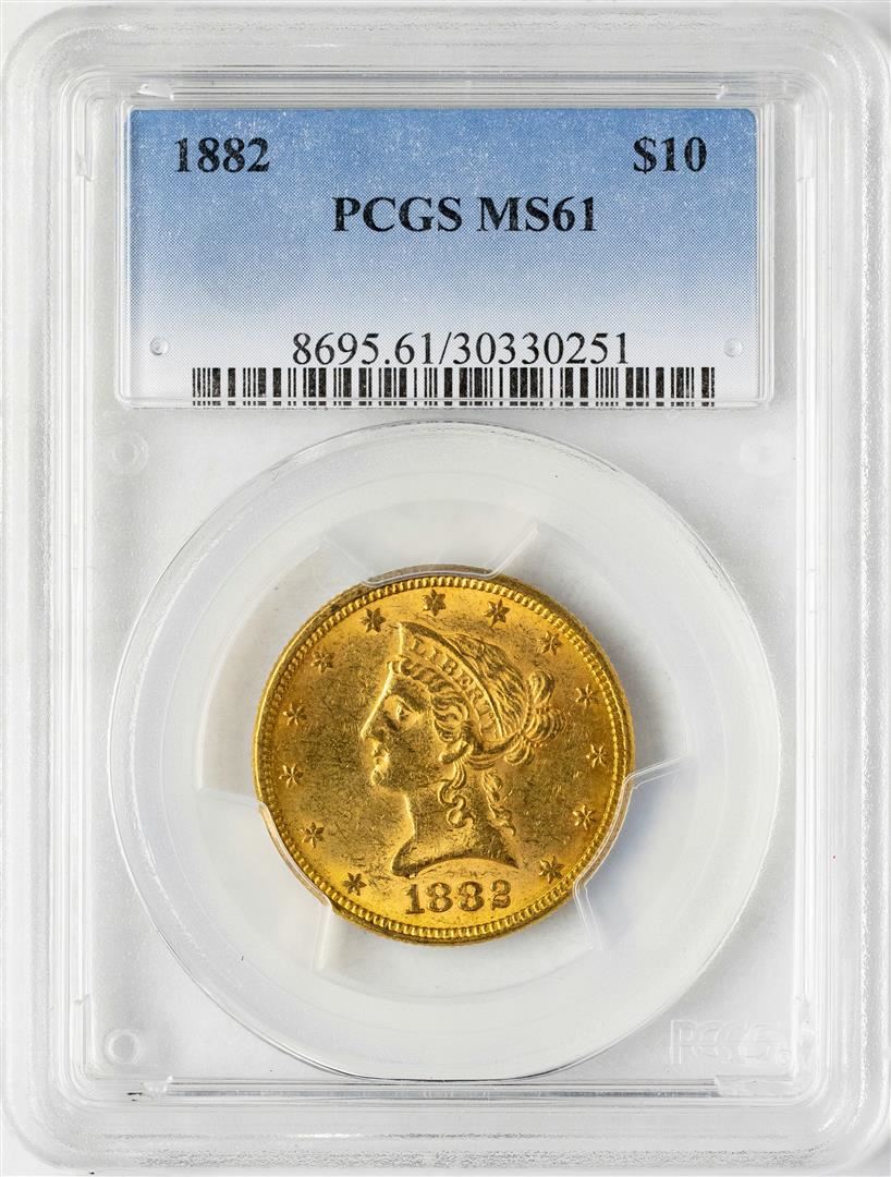 1882 $10 Liberty Head Eagle Gold Coin PCGS MS61