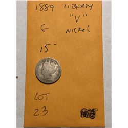 Rare 1889 Liberty Head V Nickel Good Grade Nice Early US Coin