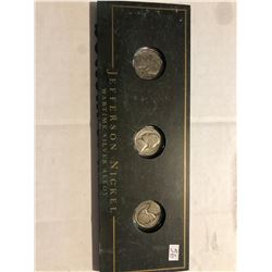 Beautiful 3 Silver WWII Nickels In Hard Very Nice Case