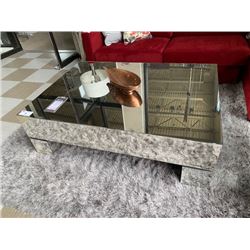 ESTELLE ANTIQUED MIRROR 40" X 56" COCKTAIL TABLE WITH DECOR