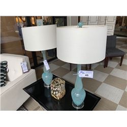 PAIR OF BLUE GLASS BAKELY TABLE LAMPS