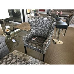 SHERRILL FURNITURE POEMA BLACK FABRIC STUDDED WING BACK ARM CHAIR