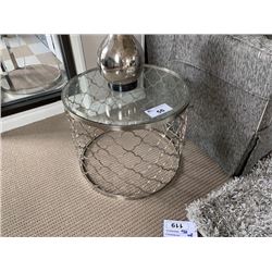 PAIR OF NICKEL & GLASS CIRCULAR END TABLES