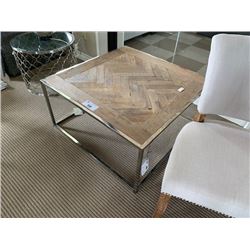 WARNER CHROME & RECLAIMED WOOD 35" X 35" COCKTAIL TABLE