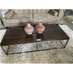 WARNER CHROME & RECLAIMED WOOD 64" X 26" COCKTAIL TABLE WITH DECOR ITEMS