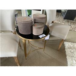 BRASS & BLACK GRANITE FRENCH STYLE END TABLE WITH DECOR