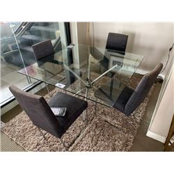 EDGE MODERN GLASS & CHROME 5 PIECE DINING SET INCLUDING: 47" X 47" TABLE & 4 METAL & FABRIC NG