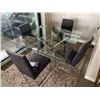 Image 1 : EDGE MODERN GLASS & CHROME 5 PIECE DINING SET INCLUDING: 47" X 47" TABLE & 4 METAL & FABRIC NG