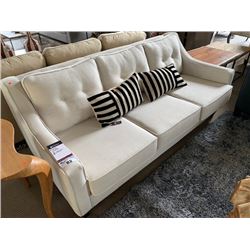 PARIS MODERN CREAM FABRIC HIGH BACK 3 SEAT SOFA WITH THROW PILLOWS