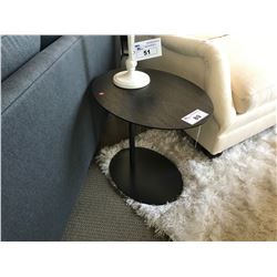 PEBBLE DARK WOOD & METAL OVAL END TABLE