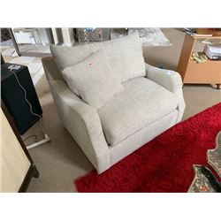 LINEN FABRIC OVERSIZED PILLOW BACK ARM CHAIR WITH THROW PILLOW