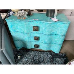 3 DRAWER TURQUOISE CRACKLE FINISH CHEST WITH DECOR