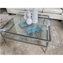 CHROME METAL & GLASS COCKTAIL TABLE & END TABLE WITH DECOR ITEMS