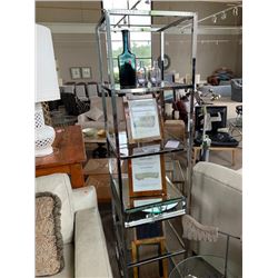 CHROME METAL & GLASS MIRRORED ETAGERE WITH DECOR ITEMS