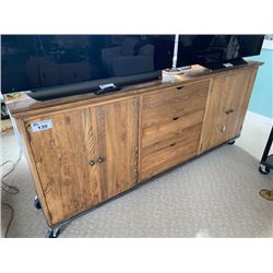 RECLAIMED OAK 4 DOOR, 3 DRAWER MOBILE SECTIONAL CABINET