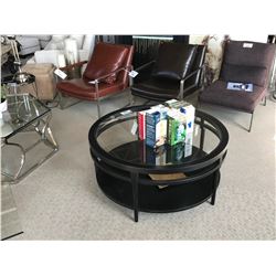 DARK WOOD & GLASS 42" ROUND COCKTAIL TABLE