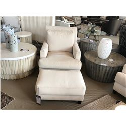 LINKIN CREAM FABRIC DEEP SEAT ARM CHAIR WITH OTTOMAN