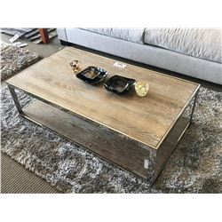 RECLAIMED WOOD & CHROME COCKTAIL TABLE WITH DECOR ITEMS