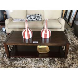 DARK WOOD & CHROME COCKTAIL TABLE WITH DECOR ITEMS