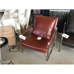 LEMAN CHROME METAL & LEATHER BRICK ARM CHAIR