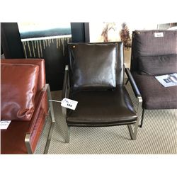 LEMAN CHROME METAL & LEATHER BRICK ARM CHAIR