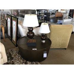 BEATEN IRON 40" ROUND COCKTAIL TABLE WITH DECOR ITEM & TABLE LAMPS