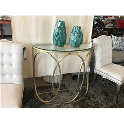 BEATRICE GOLD METAL & GLASS CONSOLE TABLE WITH DECOR ITEMS