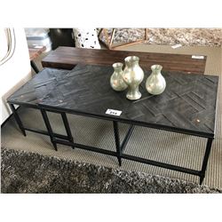 TAOS GREY METAL COCKTAIL TABLE & END TABLE SET WITH DECOR ITEMS