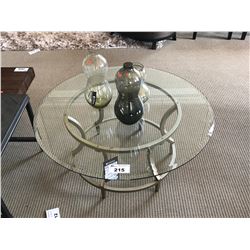 GREY METAL & GLASS 40" ROUND COCKTAIL TABLE WITH DECOR ITEMS