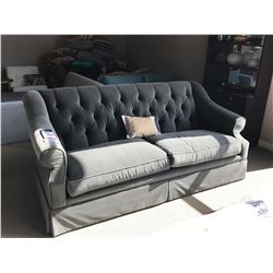 GREY BUTTON BACK DEEP SEAT FABRIC 3 SEAT SOFA