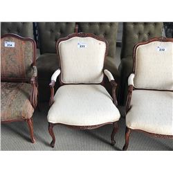 WOOD FRAMED FABRIC ARM CHAIR