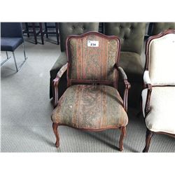 WOOD FRAMED FABRIC ARM CHAIR