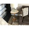 Image 2 : GOLD IRON & GLASS COCKTAIL TABLE WITH A PAIR OF GOLD IRON & GRANITE END TABLES