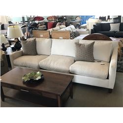 CREAM FABRIC DEEP 3 SEAT SOFA WITH THROW PILLOWS