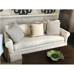 CREAM FABRIC 3 SEAT SOFA WITH THROW PILLOWS