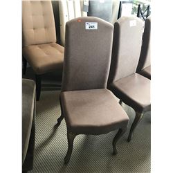 BROWN FABRIC STUDDED DINING CHAIR