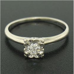 14k White Gold 0.20 ctw F VVS2 Illusion Set Round Diamond Solitaire Ring
